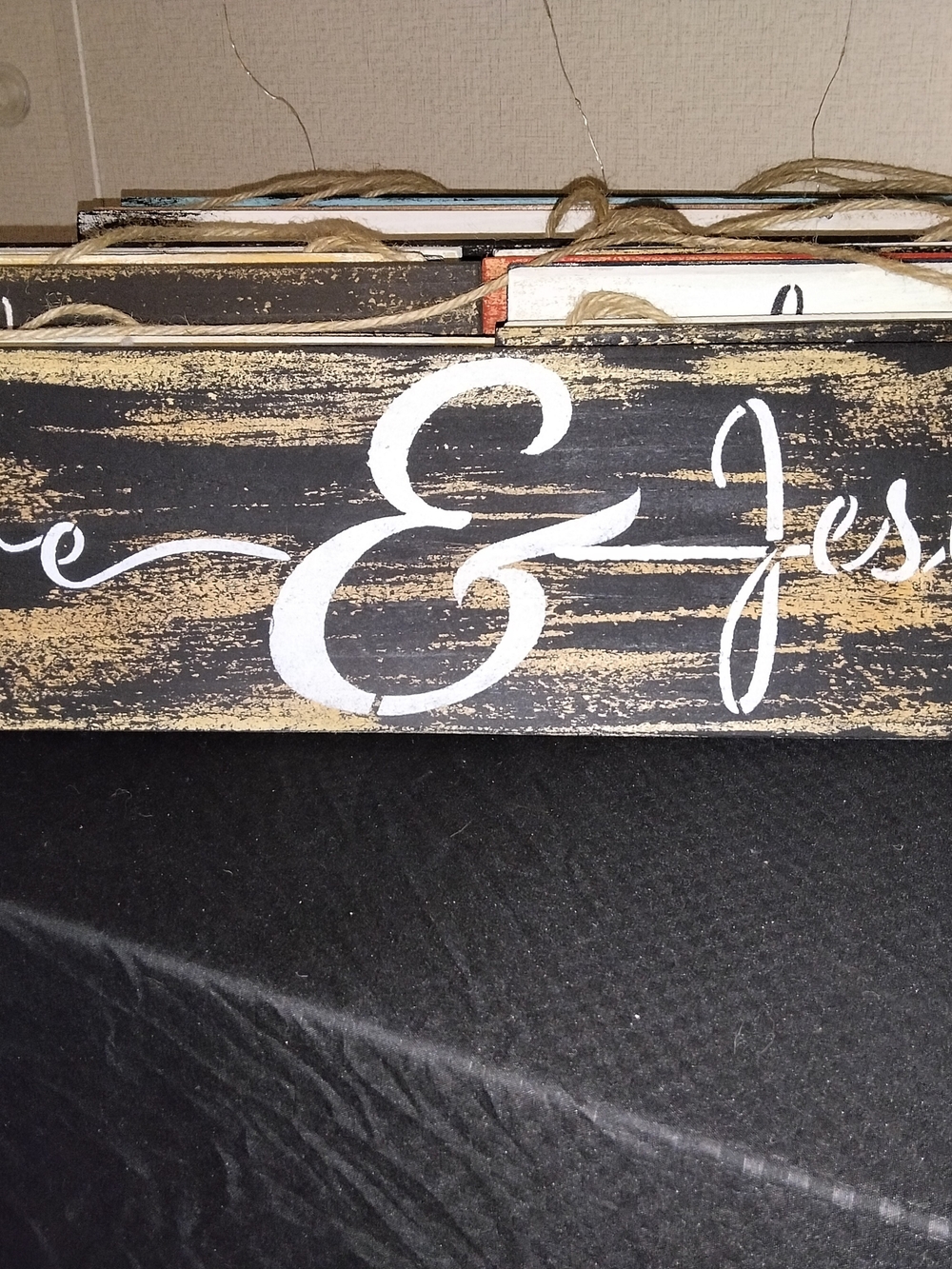 Rustic Handmade Wood Hanging Sign "Love & Jesus" Black/White Distressed 24"x5.5